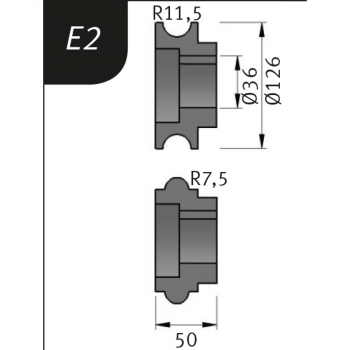 Metallkraft Biegerollensatz Typ E2, Ø 126 x 36 x 50 mm, R 11,5 / 7,5 mm