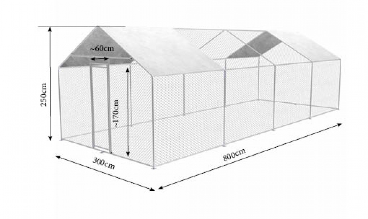 Zipper Landwirtschaft CR382 Heimtiergehege Voliere Hühnergehege 3m x 8m x 2,50 m